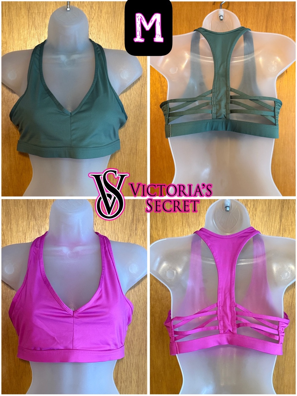 Victoria’s Secret SPORT Women's Strappy V-neck Sports Bra Bundle sz M